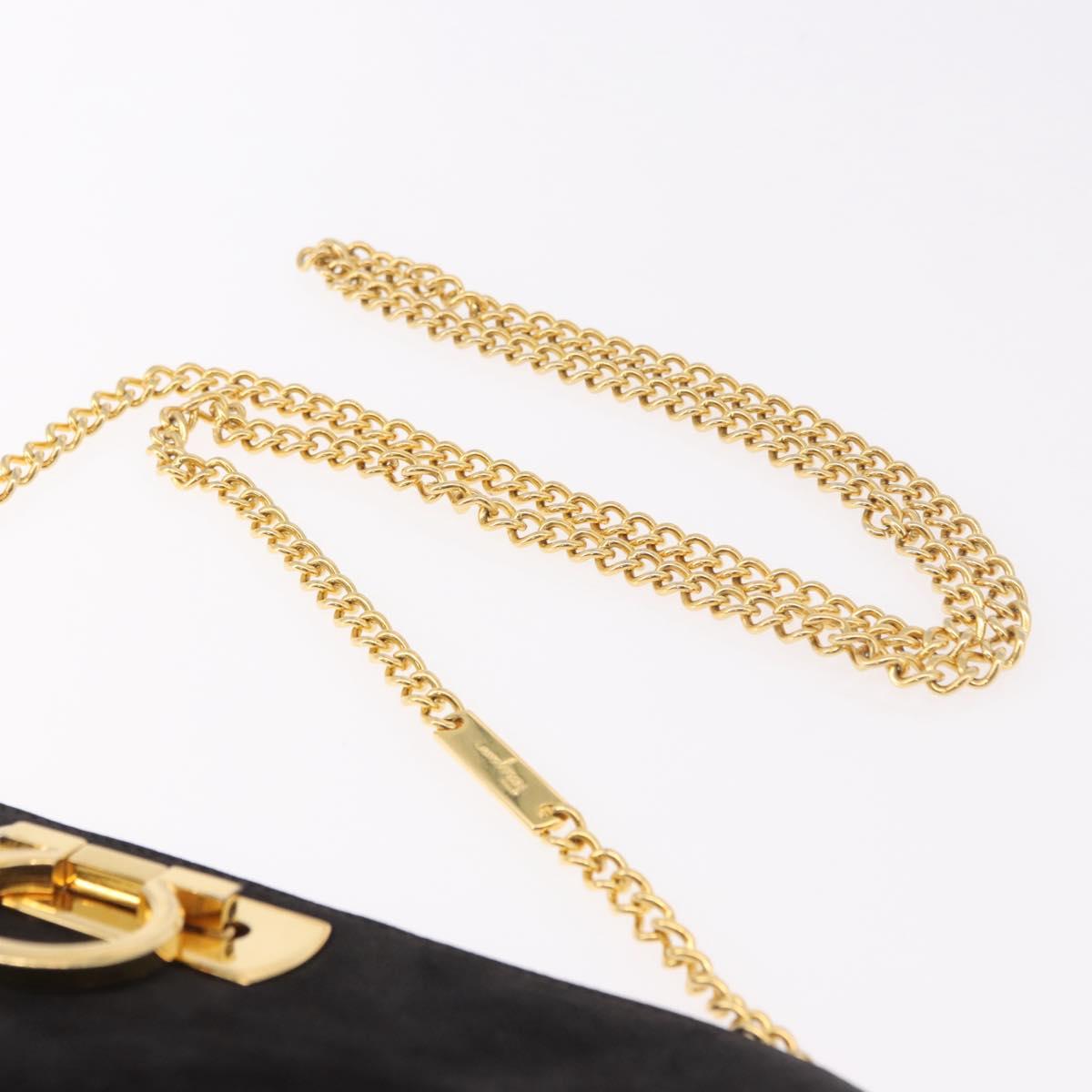 Salvatore Ferragamo Gancini Chain Shoulder Bag Suede Black Gold Auth 191696