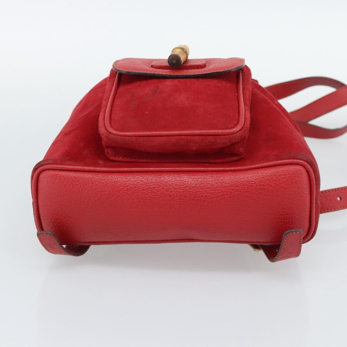 GUCCI Bamboo Backpack Suede Outlet Red Gold 003 0030 3444 Auth 191698