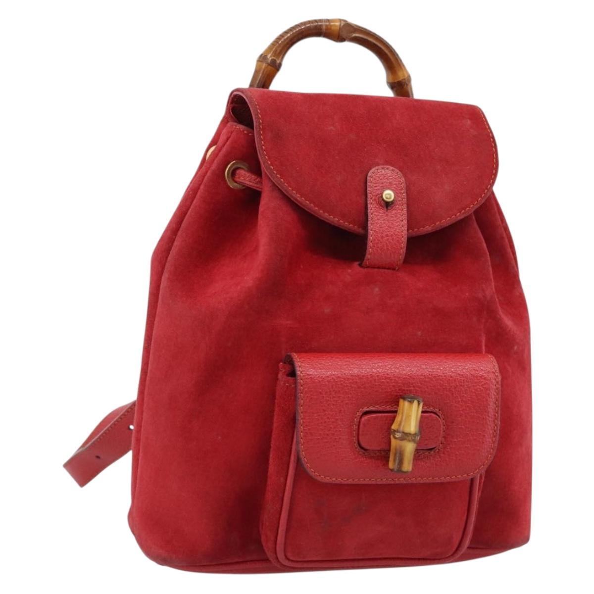 GUCCI Bamboo Backpack Suede Outlet Red Gold 003 0030 3444 Auth 191698