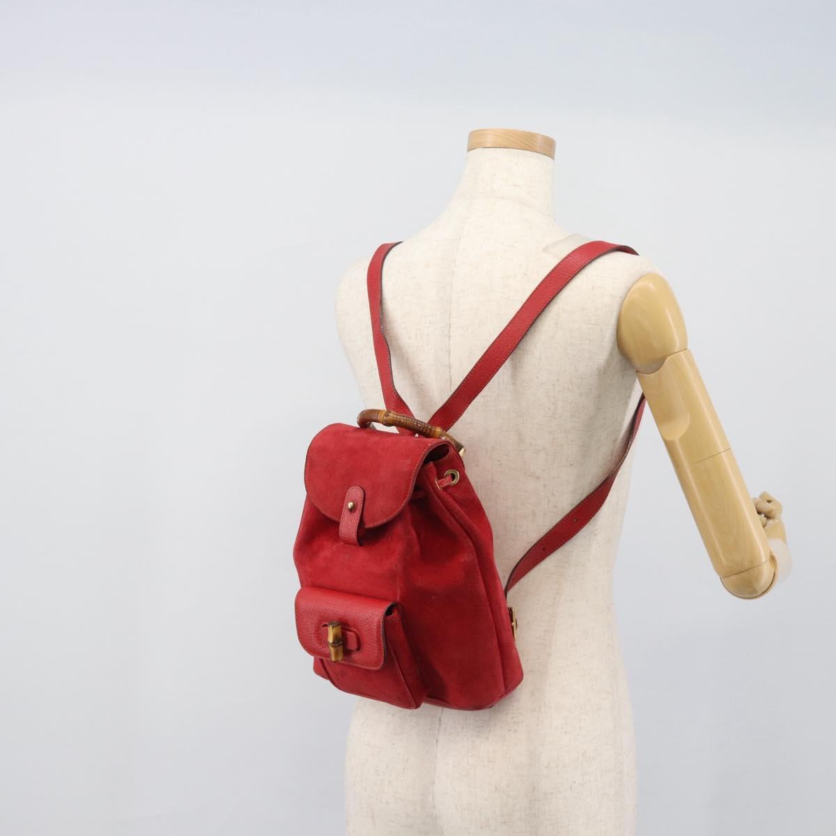 GUCCI Bamboo Backpack Suede Outlet Red Gold 003 0030 3444 Auth 191698