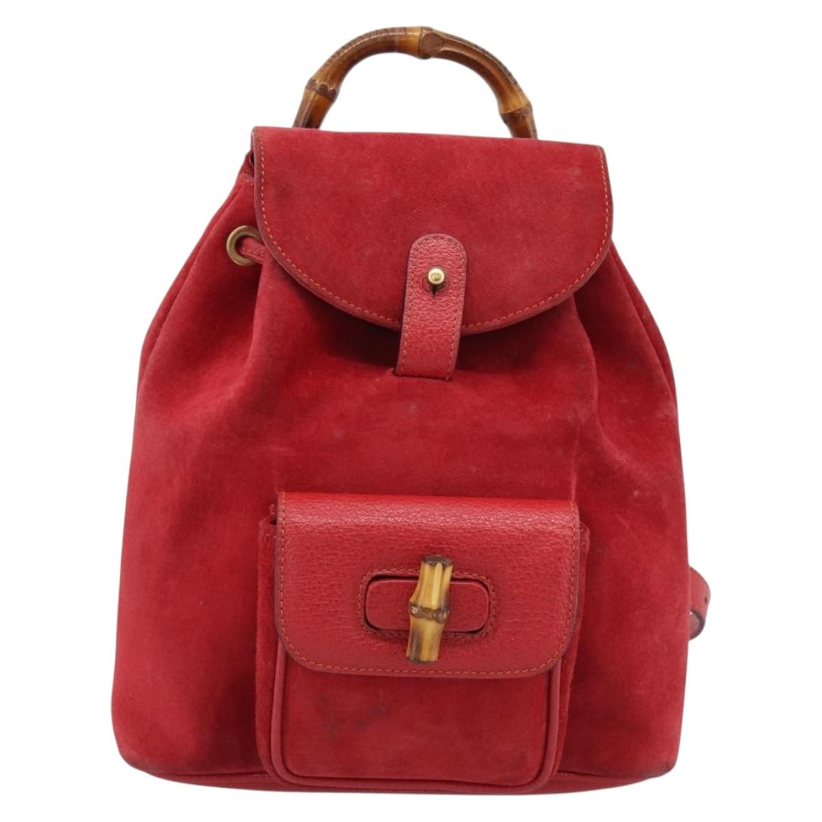 GUCCI Bamboo Backpack Suede Outlet Red Gold 003 0030 3444 Auth 191698