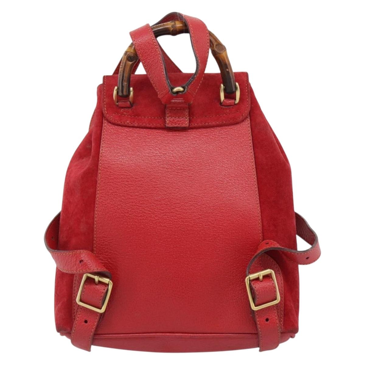 GUCCI Bamboo Backpack Suede Outlet Red Gold 003 0030 3444 Auth 191698