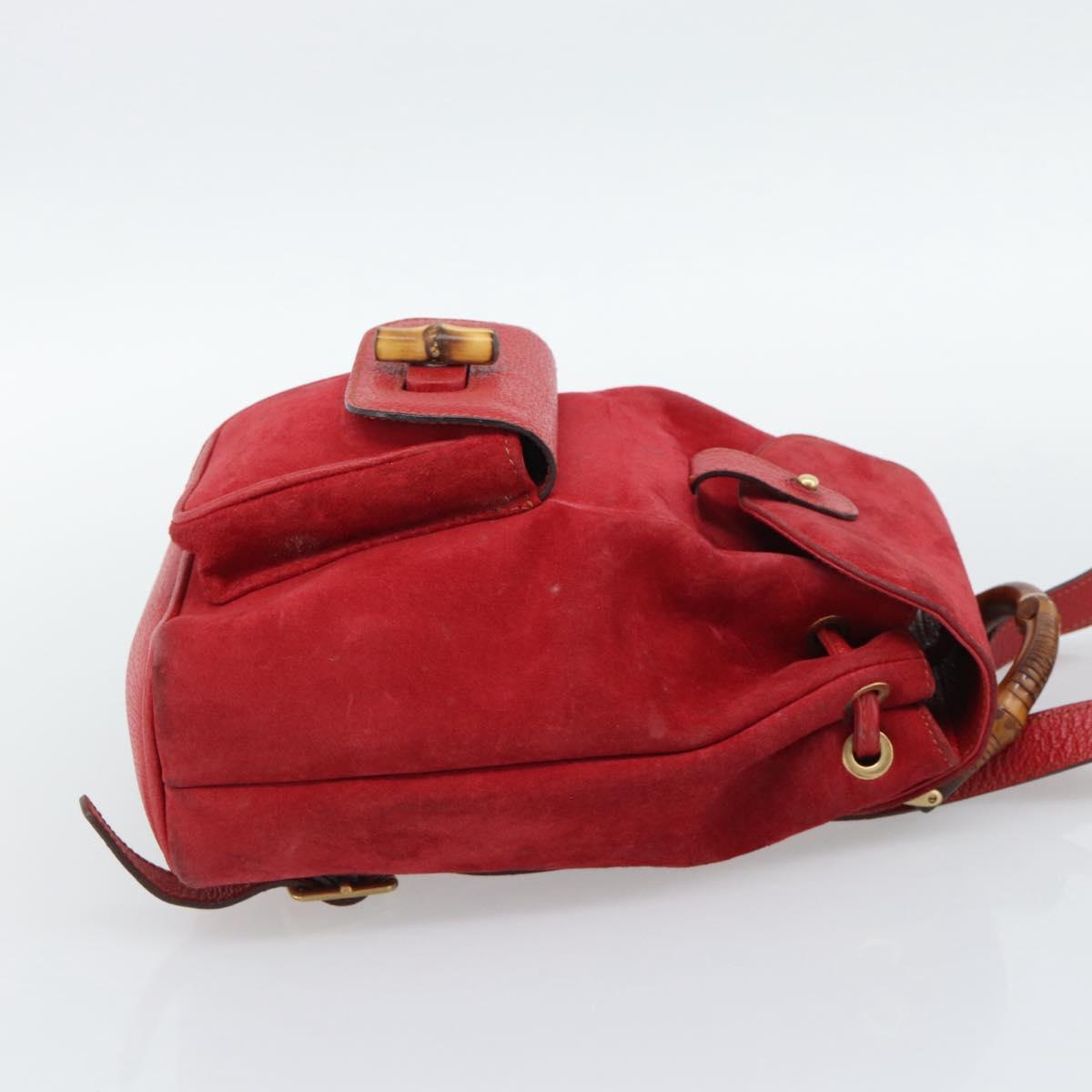 GUCCI Bamboo Backpack Suede Outlet Red Gold 003 0030 3444 Auth 191698