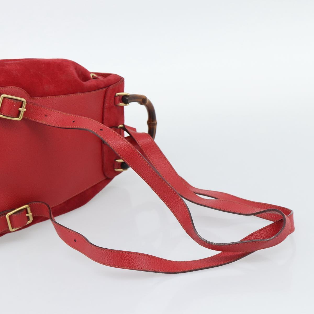 GUCCI Bamboo Backpack Suede Outlet Red Gold 003 0030 3444 Auth 191698