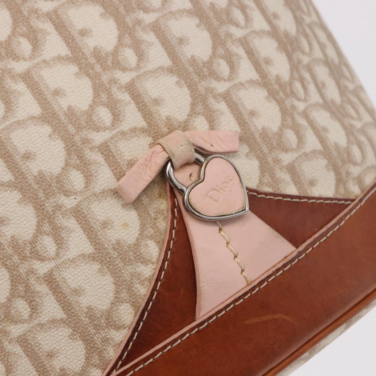 Christian Dior Romantic Chain Shoulder Bag PVC Beige Silver Auth 191704
