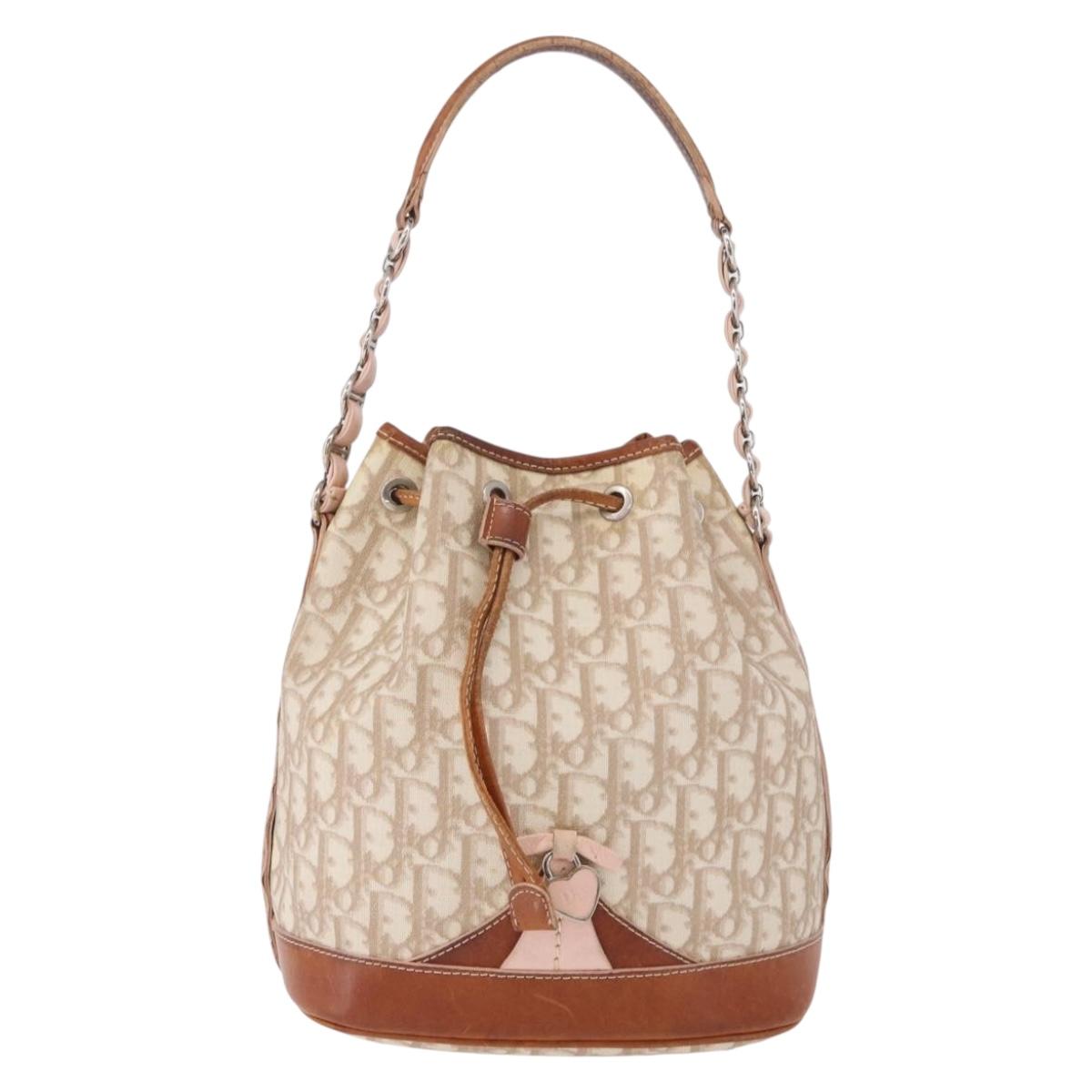 Christian Dior Romantic Chain Shoulder Bag PVC Beige Silver Auth 191704