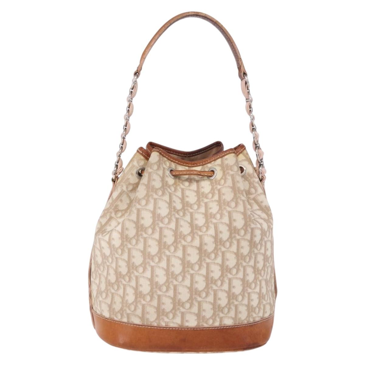 Christian Dior Romantic Chain Shoulder Bag PVC Beige Silver Auth 191704