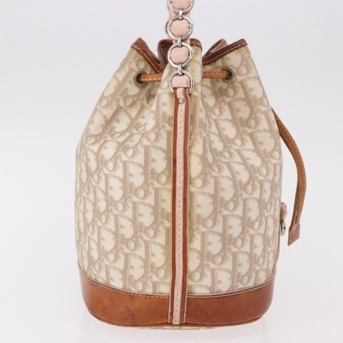 Christian Dior Romantic Chain Shoulder Bag PVC Beige Silver Auth 191704