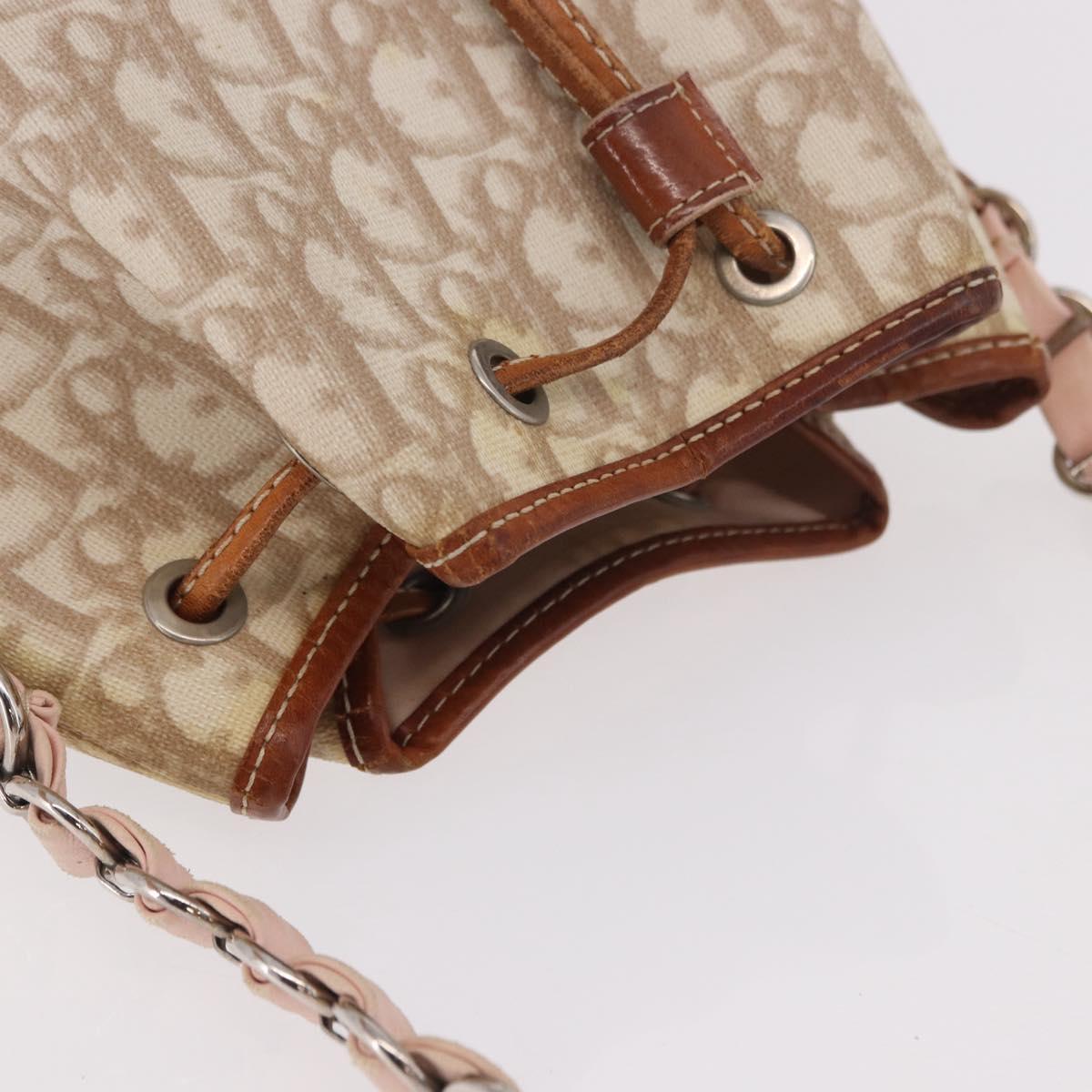 Christian Dior Romantic Chain Shoulder Bag PVC Beige Silver Auth 191704