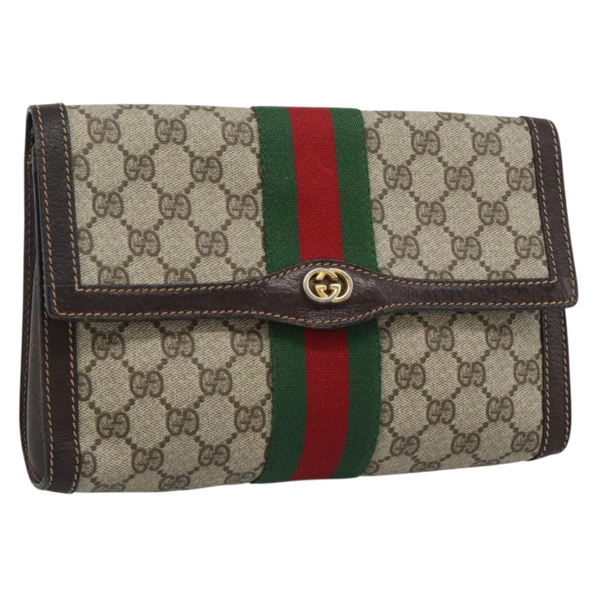 GUCCI GG Supreme Clutch Bag PVC Leather Beige Gold Auth 191707