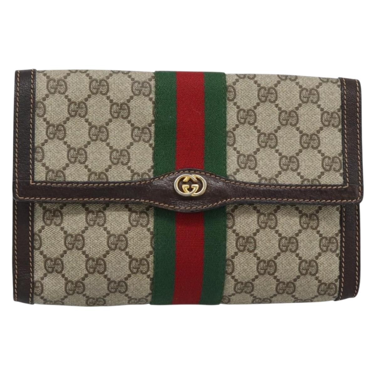 GUCCI GG Supreme Clutch Bag PVC Leather Beige Gold Auth 191707