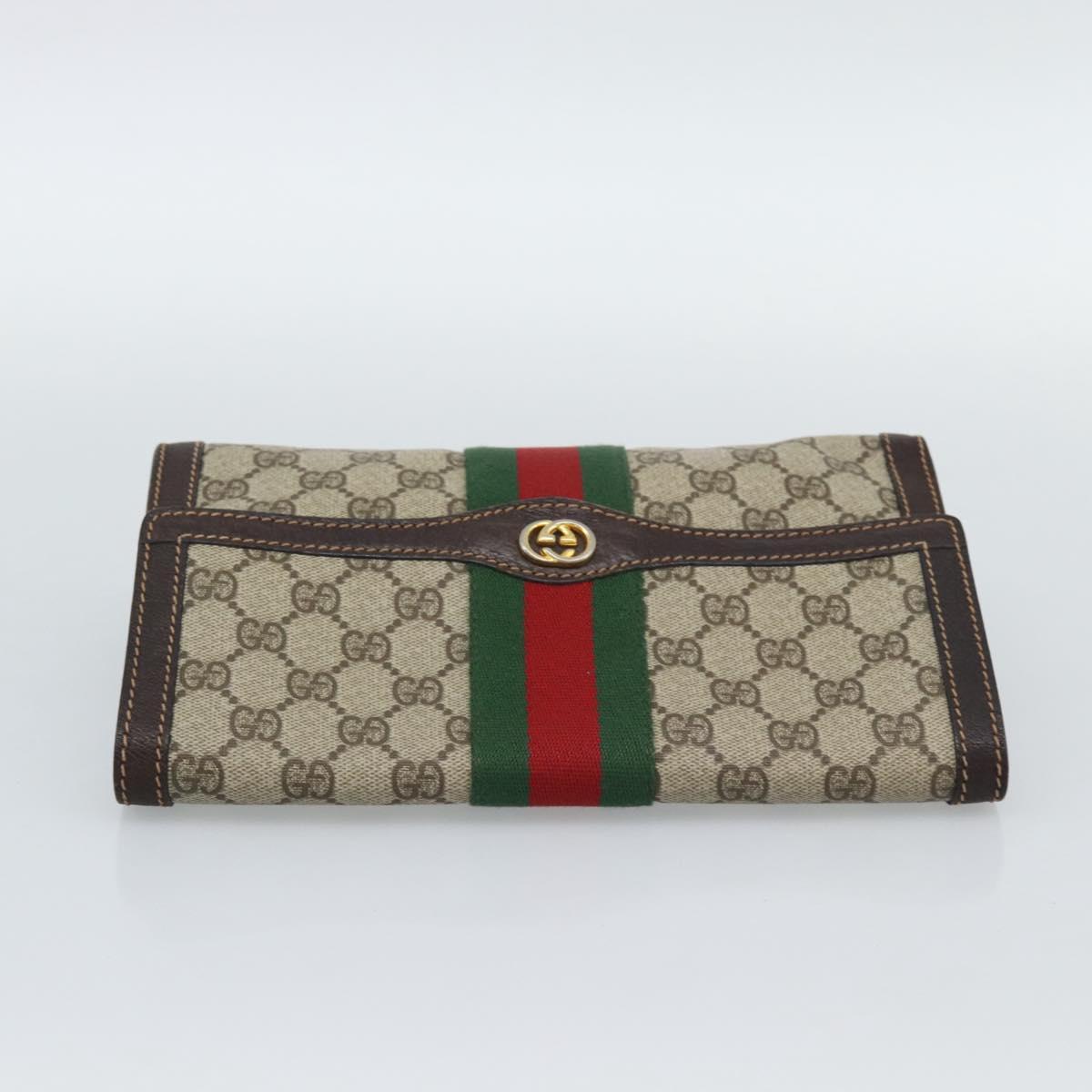 GUCCI GG Supreme Clutch Bag PVC Leather Beige Gold Auth 191707