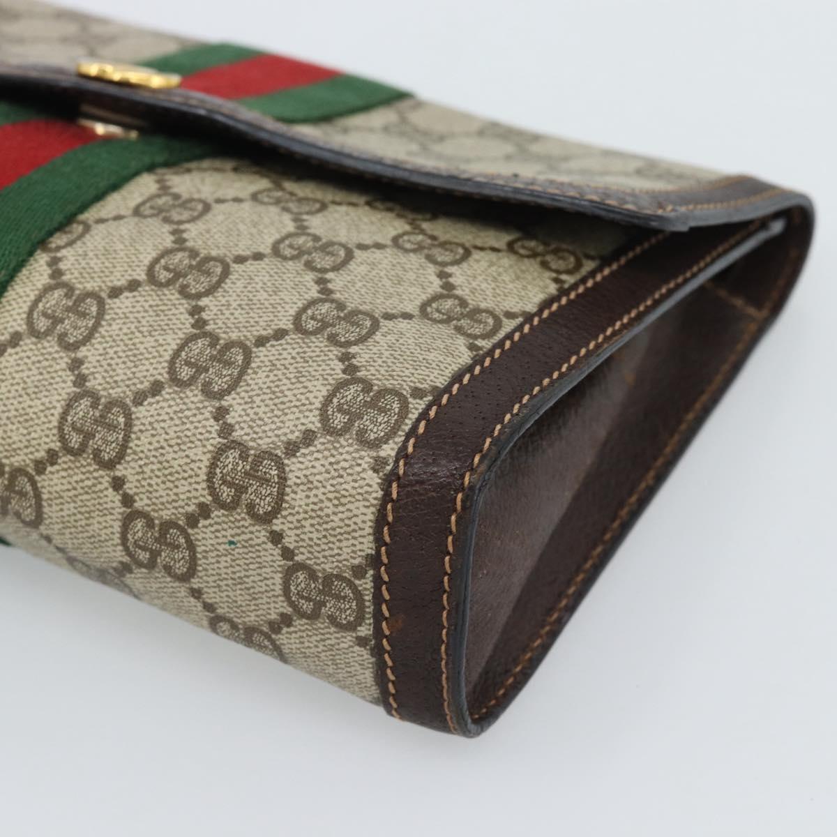 GUCCI GG Supreme Clutch Bag PVC Leather Beige Gold Auth 191707
