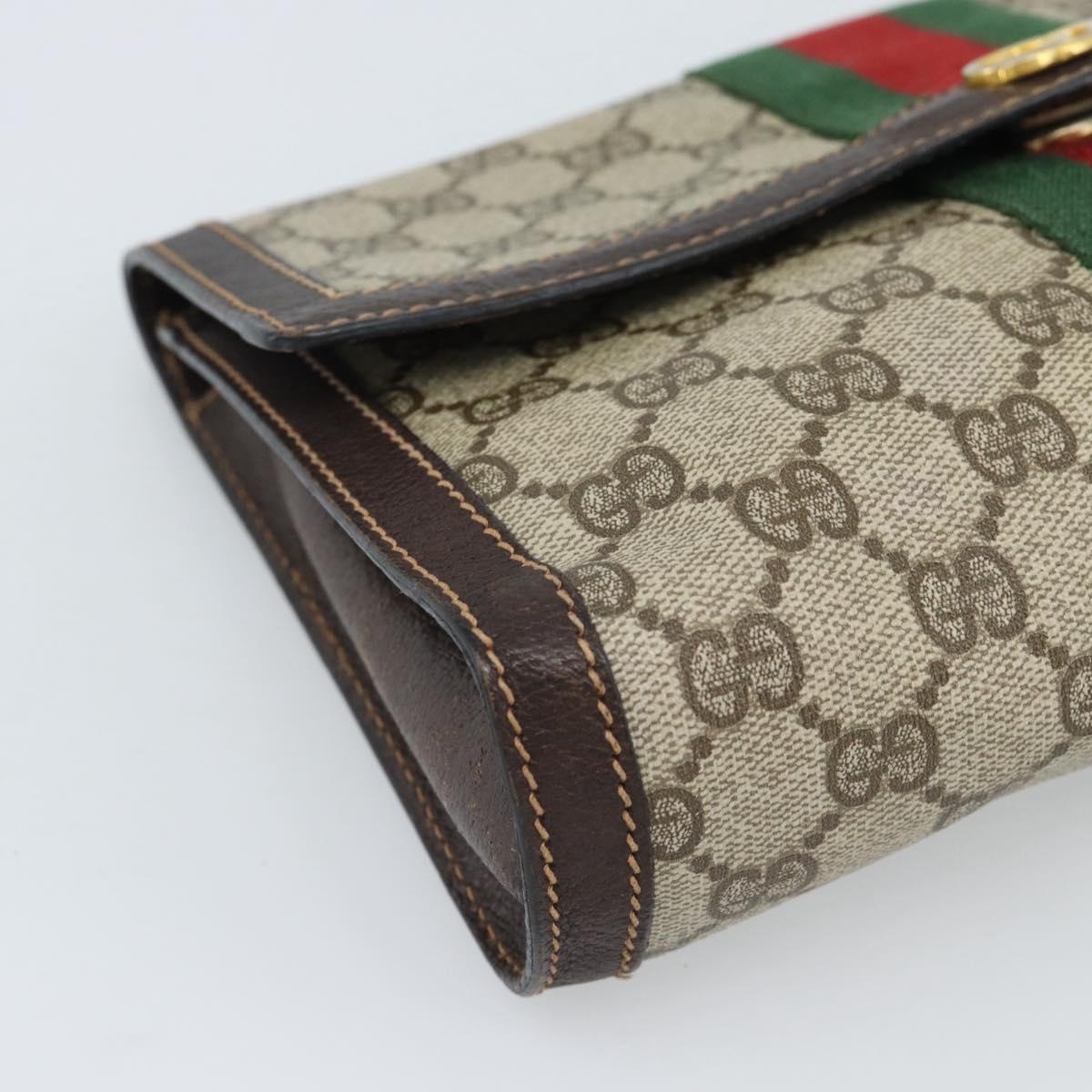 GUCCI GG Supreme Clutch Bag PVC Leather Beige Gold Auth 191707