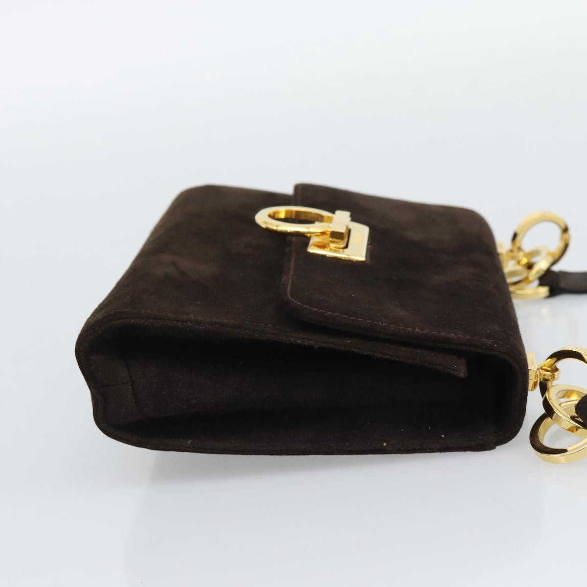 Salvatore Ferragamo Gancini Hand Bag PVC Suede 2 Set Black Brown Auth 191708