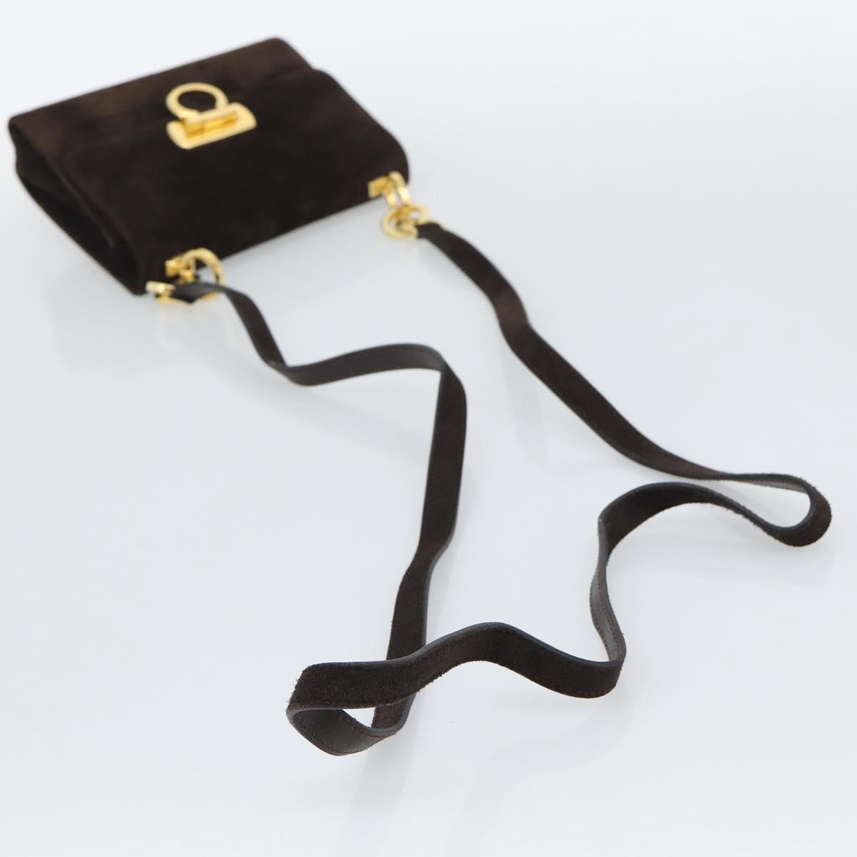 Salvatore Ferragamo Gancini Hand Bag PVC Suede 2 Set Black Brown Auth 191708