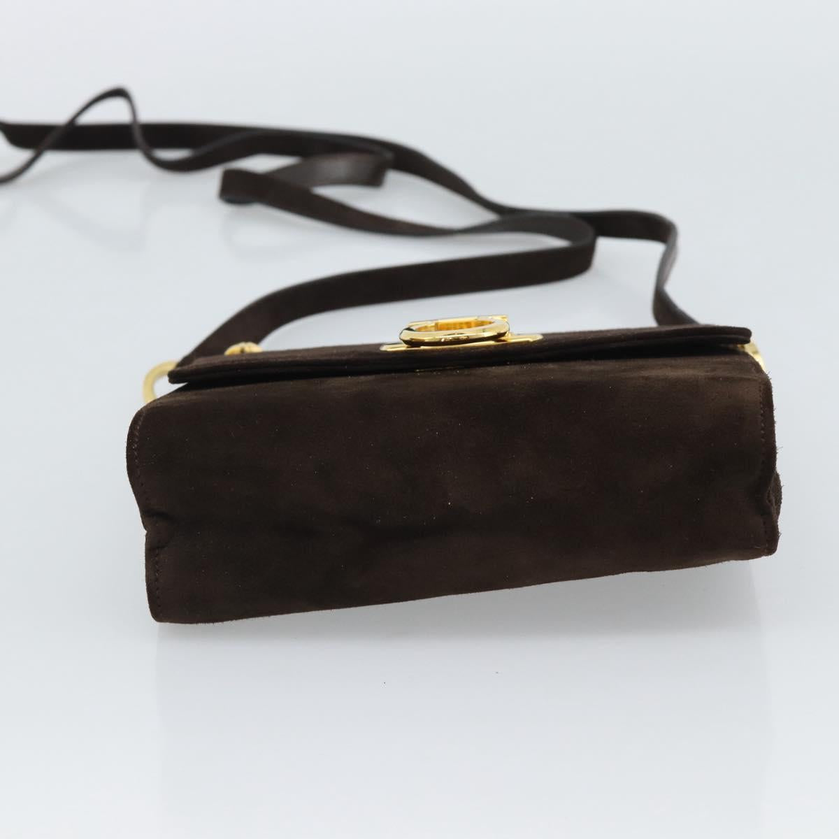 Salvatore Ferragamo Gancini Hand Bag PVC Suede 2 Set Black Brown Auth 191708