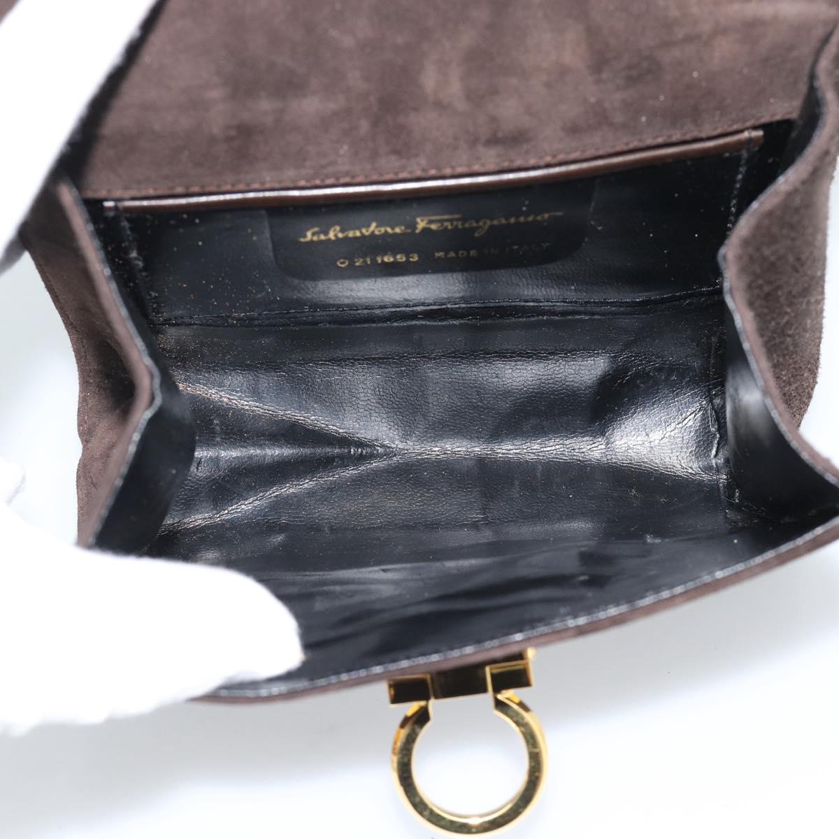 Salvatore Ferragamo Gancini Hand Bag PVC Suede 2 Set Black Brown Auth 191708