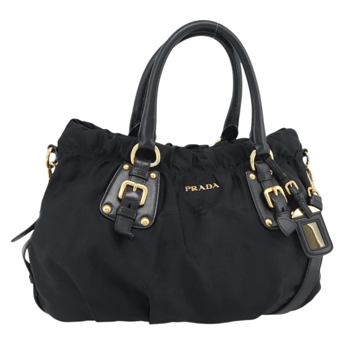 PRADA Hand Bag Nylon 2way Black Gold Auth 191710V