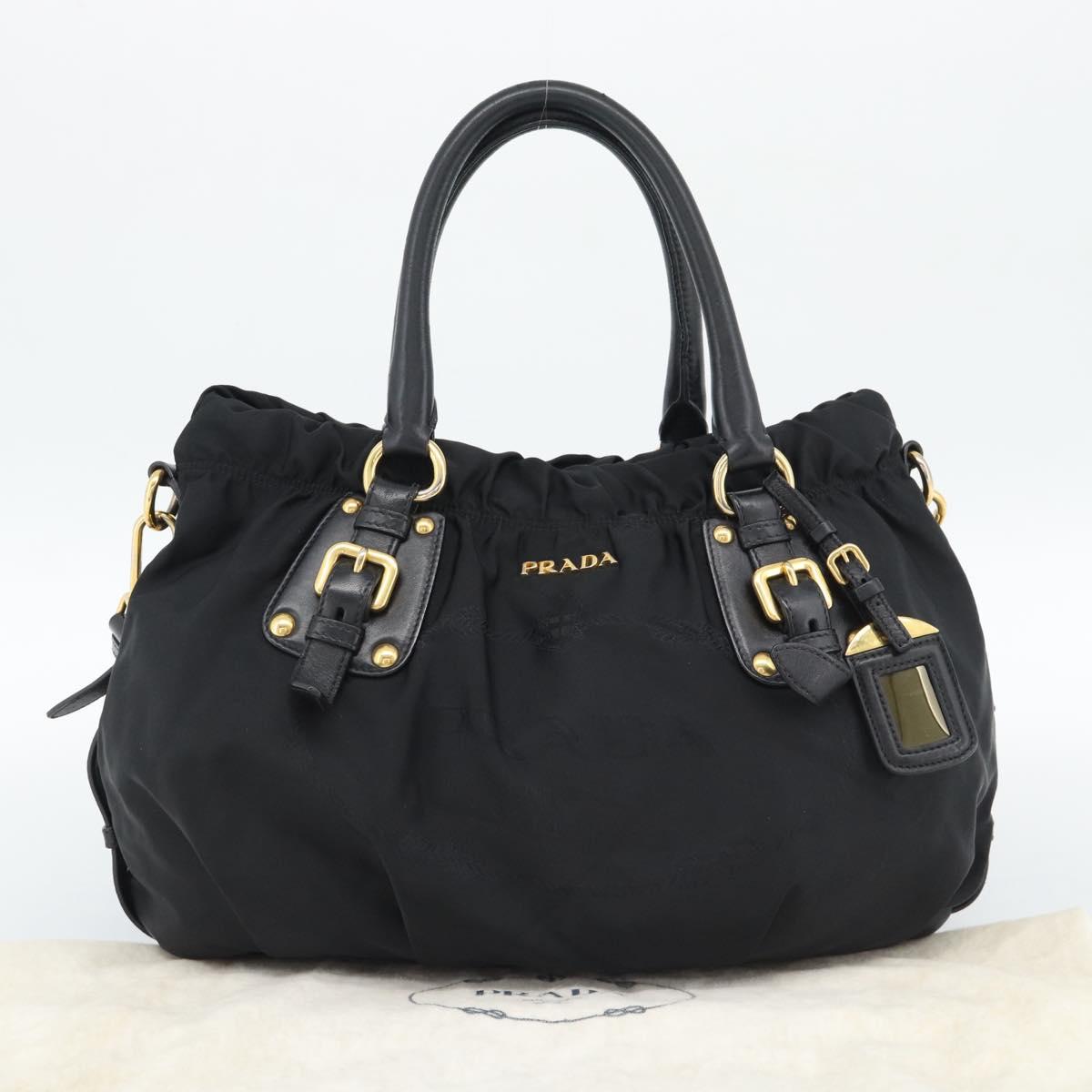 PRADA Hand Bag Nylon 2way Black Gold Auth 191710V