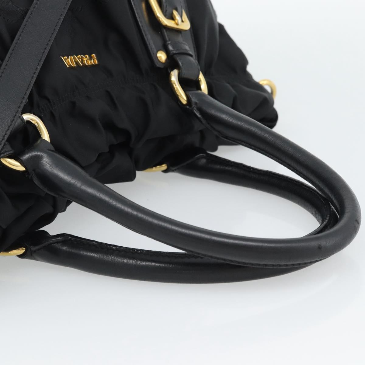 PRADA Hand Bag Nylon 2way Black Gold Auth 191710V
