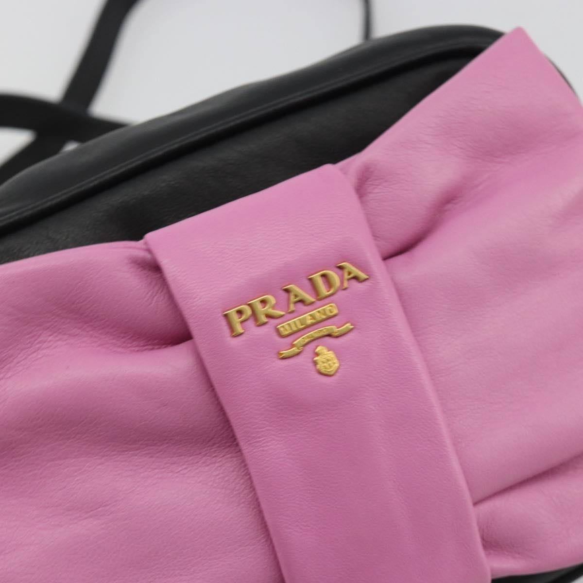 PRADA Ribbon Shoulder Bag Leather Black Pink Auth 191719V