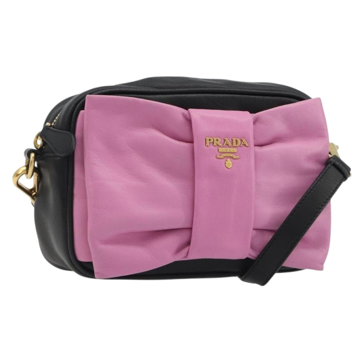 PRADA Ribbon Shoulder Bag Leather Black Pink Auth 191719V