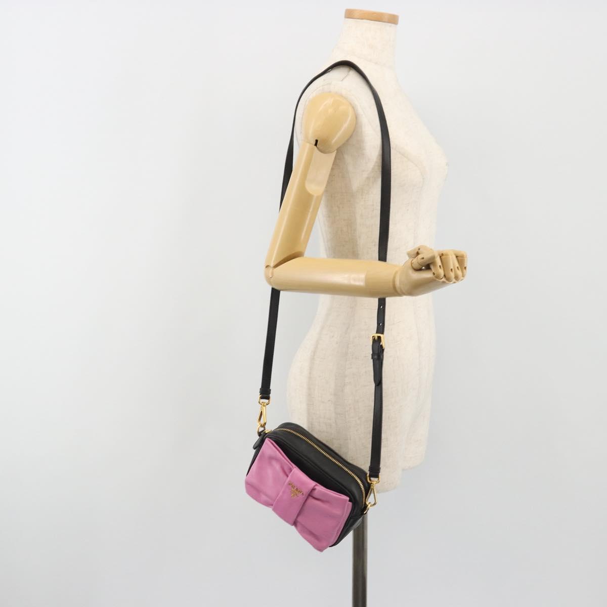 PRADA Ribbon Shoulder Bag Leather Black Pink Auth 191719V