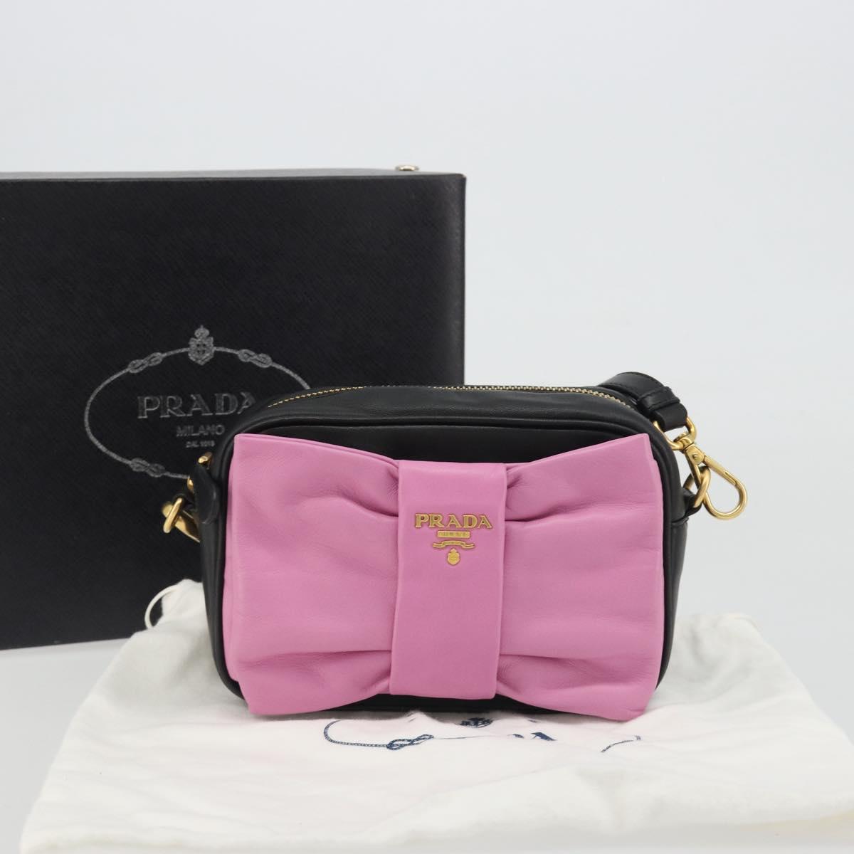 PRADA Ribbon Shoulder Bag Leather Black Pink Auth 191719V