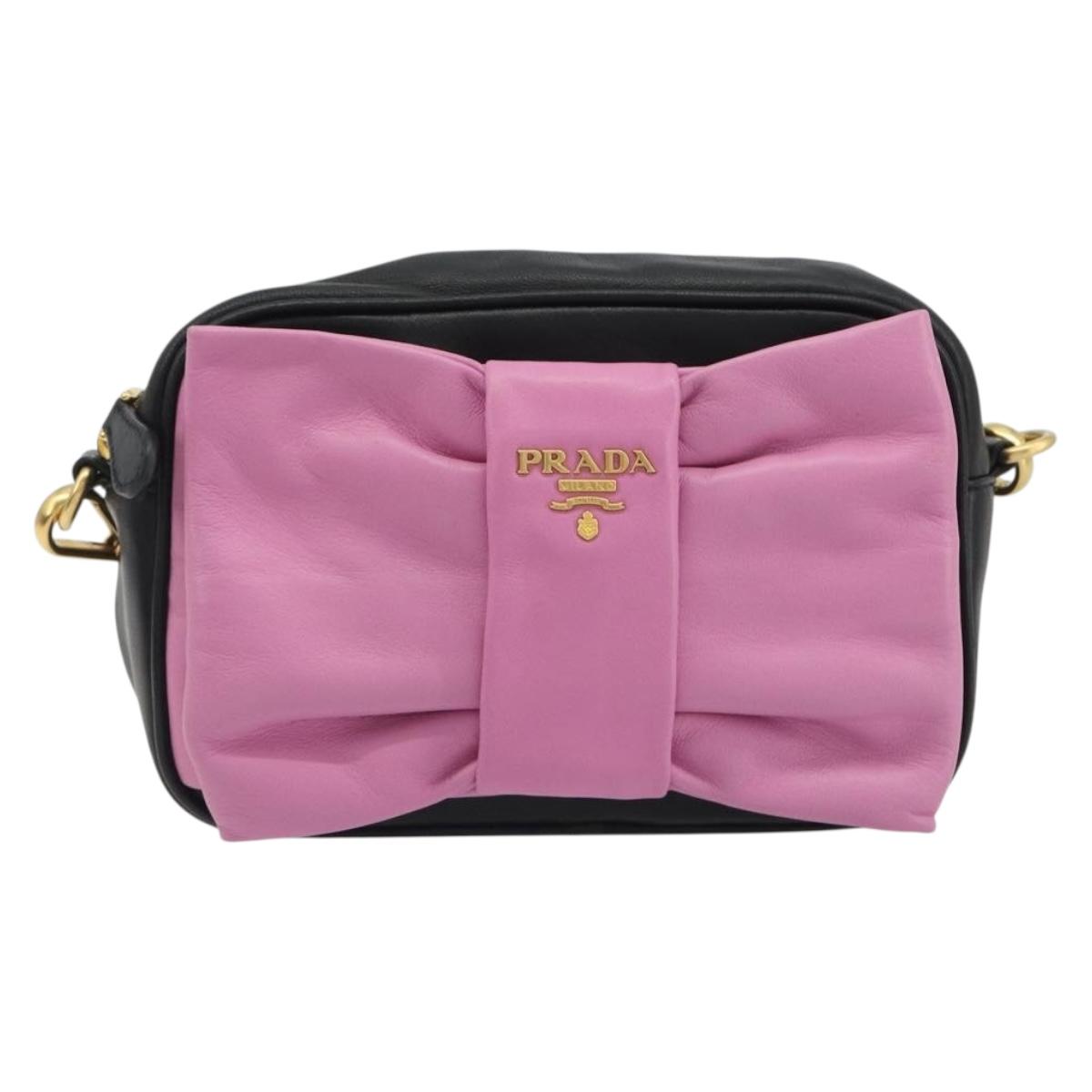 PRADA Ribbon Shoulder Bag Leather Black Pink Auth 191719V