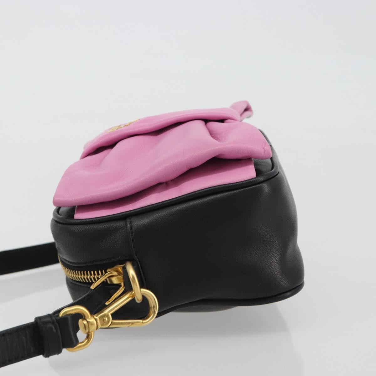 PRADA Ribbon Shoulder Bag Leather Black Pink Auth 191719V