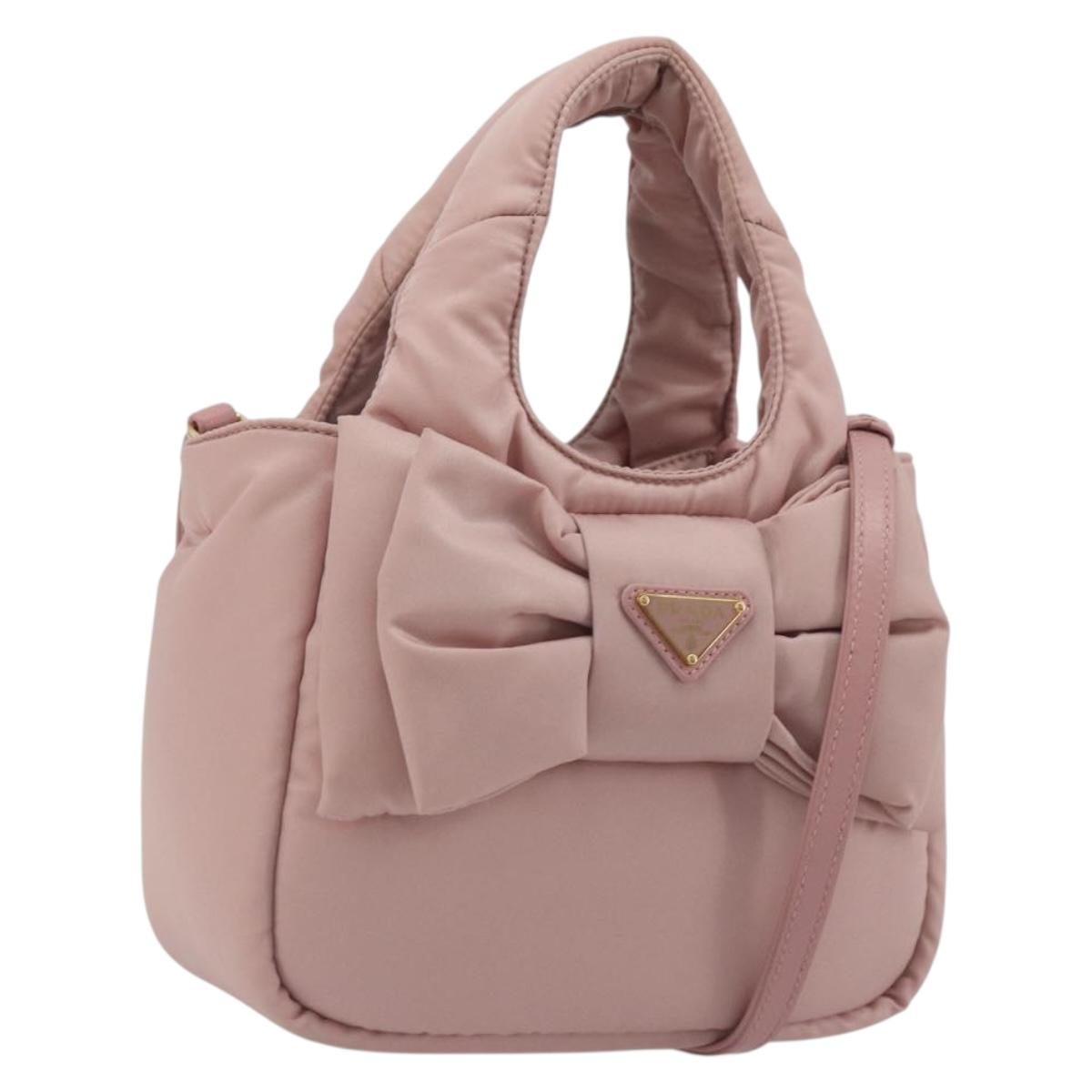 PRADA Ribbon Hand Bag Nylon 2way Pink Gold Tone Auth 191720SM
