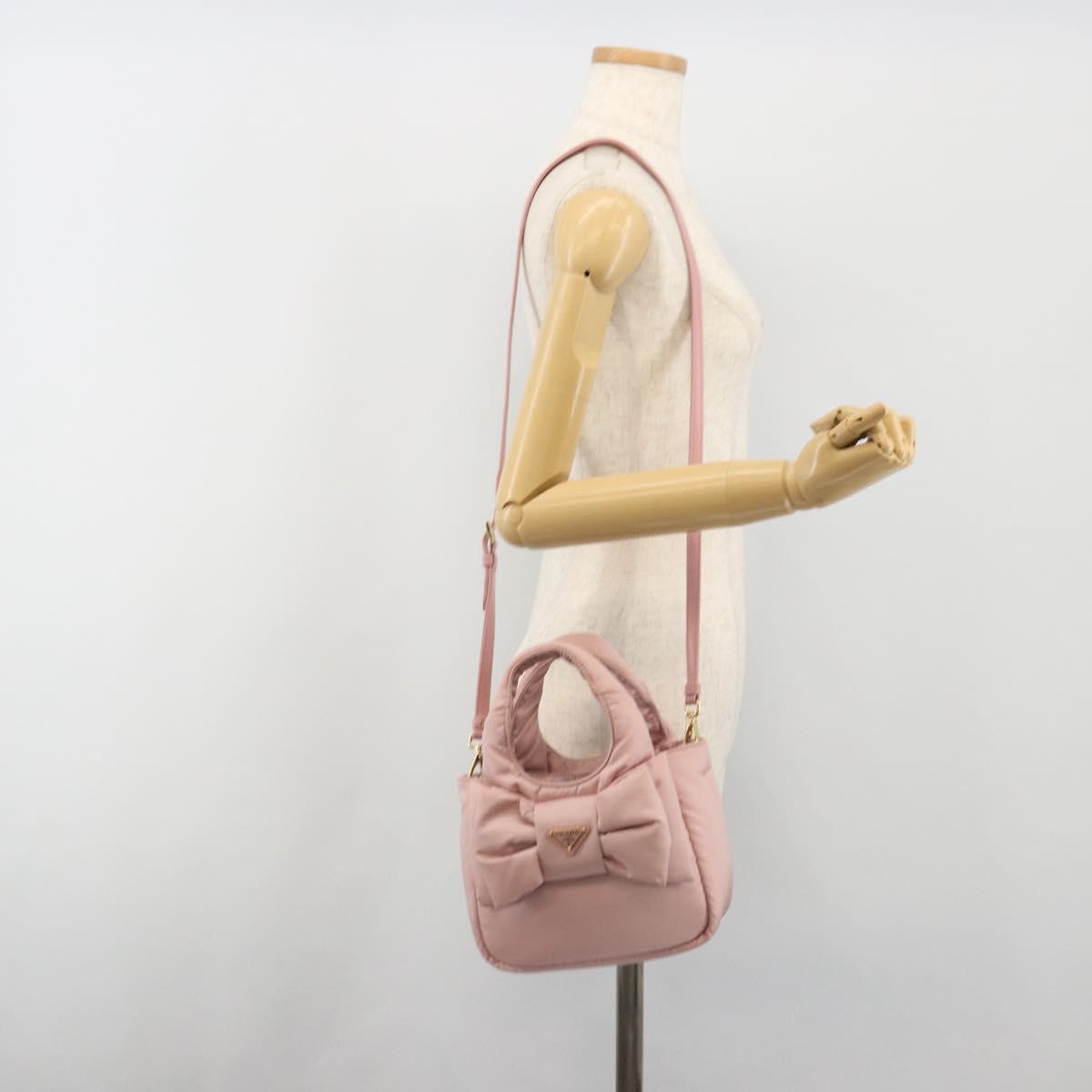 PRADA Ribbon Hand Bag Nylon 2way Pink Gold Tone Auth 191720SM