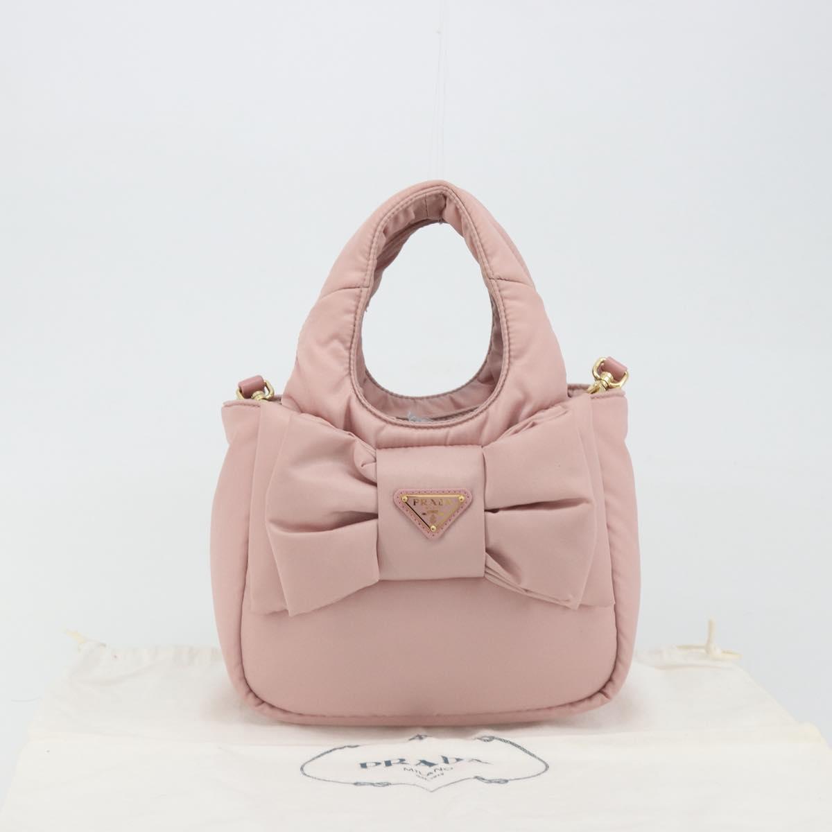 PRADA Ribbon Hand Bag Nylon 2way Pink Gold Tone Auth 191720SM