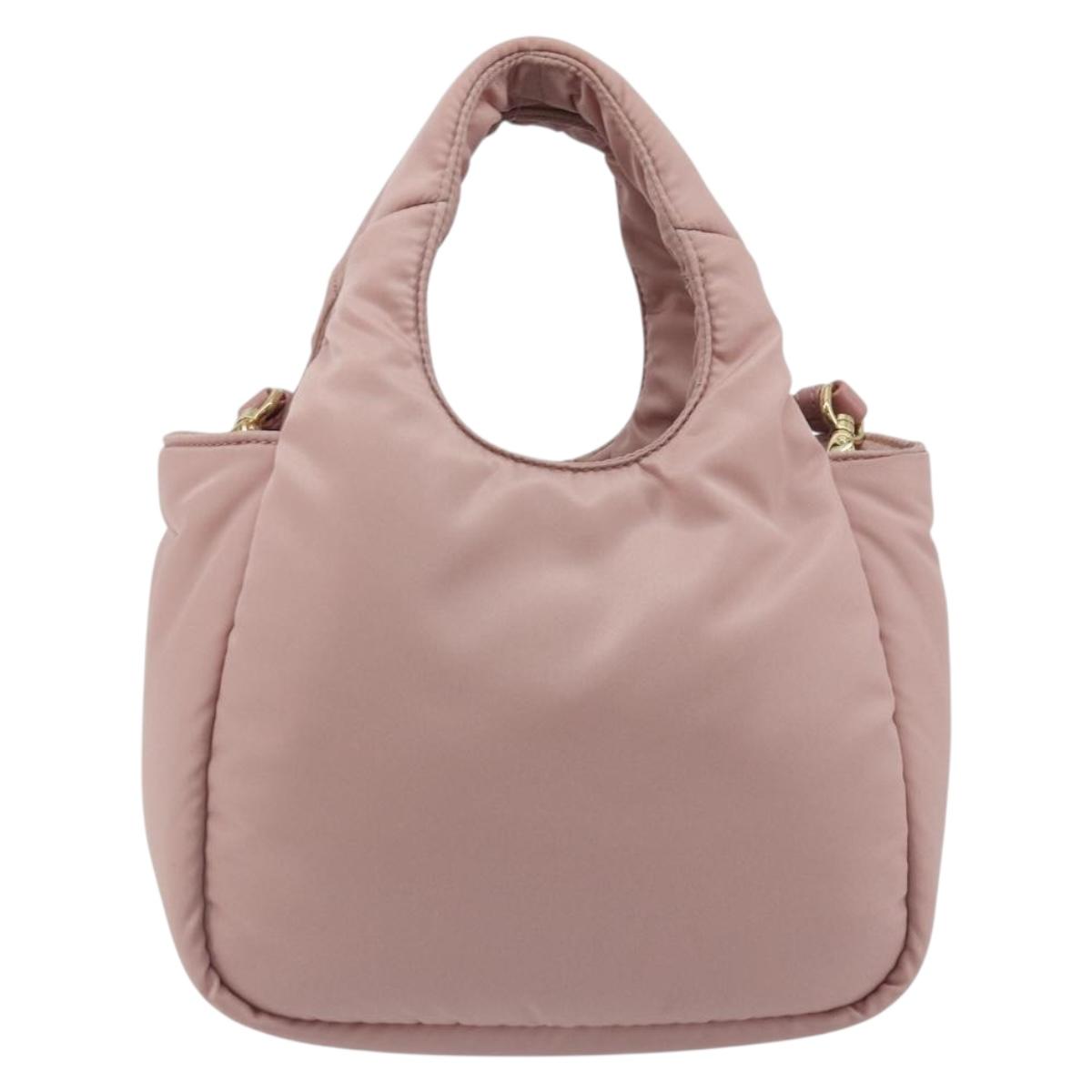 PRADA Ribbon Hand Bag Nylon 2way Pink Gold Tone Auth 191720SM