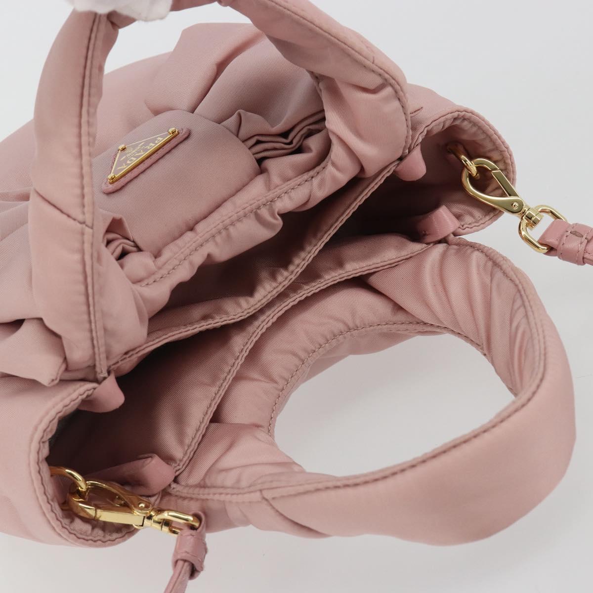 PRADA Ribbon Hand Bag Nylon 2way Pink Gold Tone Auth 191720SM