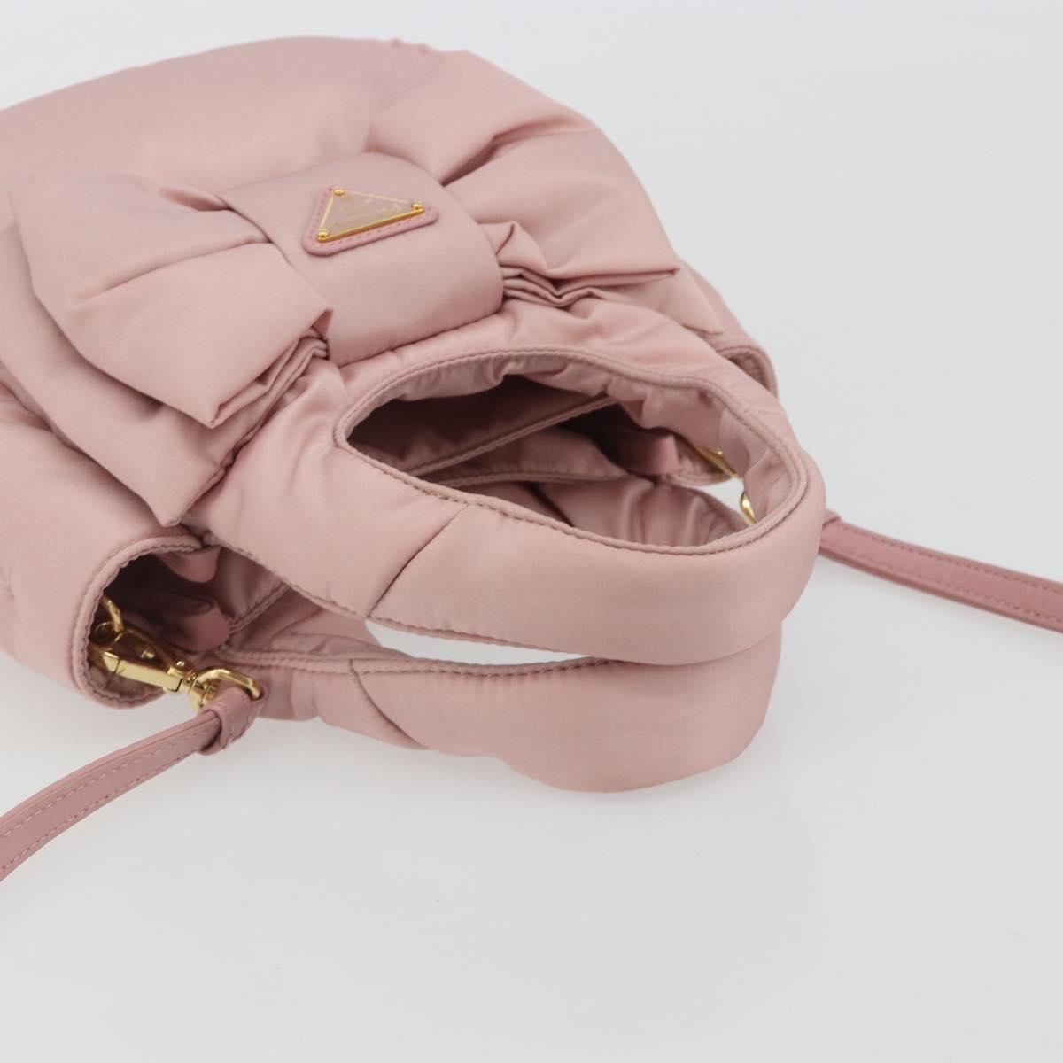 PRADA Ribbon Hand Bag Nylon 2way Pink Gold Tone Auth 191720SM