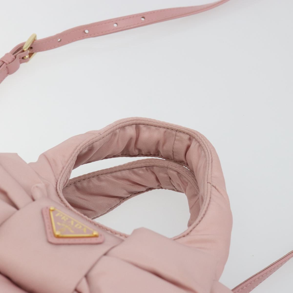 PRADA Ribbon Hand Bag Nylon 2way Pink Gold Tone Auth 191720SM