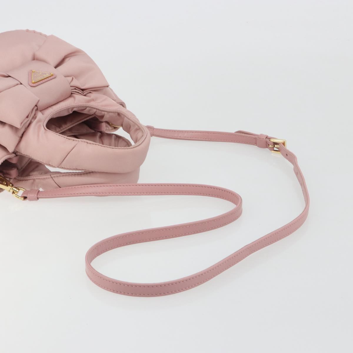 PRADA Ribbon Hand Bag Nylon 2way Pink Gold Tone Auth 191720SM