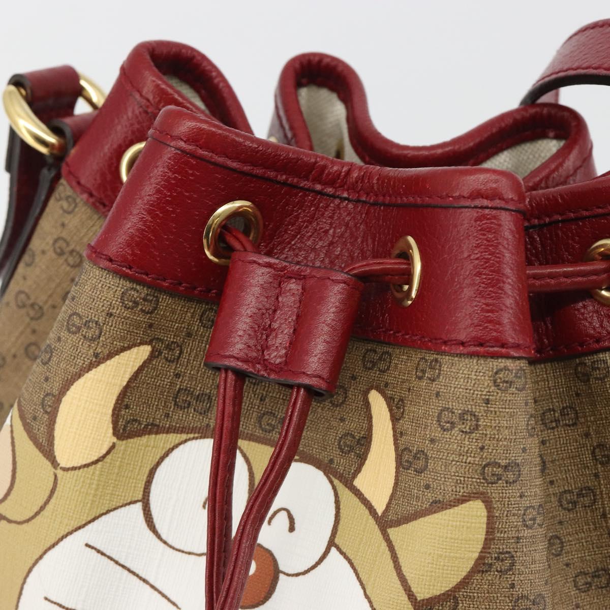 GUCCI Micro GG Doraemon Shoulder Bag PVC Beige Gold Tone 655597 Auth 191721SM