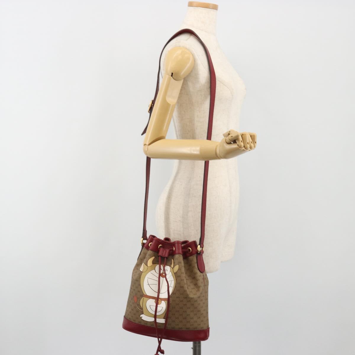 GUCCI Micro GG Doraemon Shoulder Bag PVC Beige Gold Tone 655597 Auth 191721SM