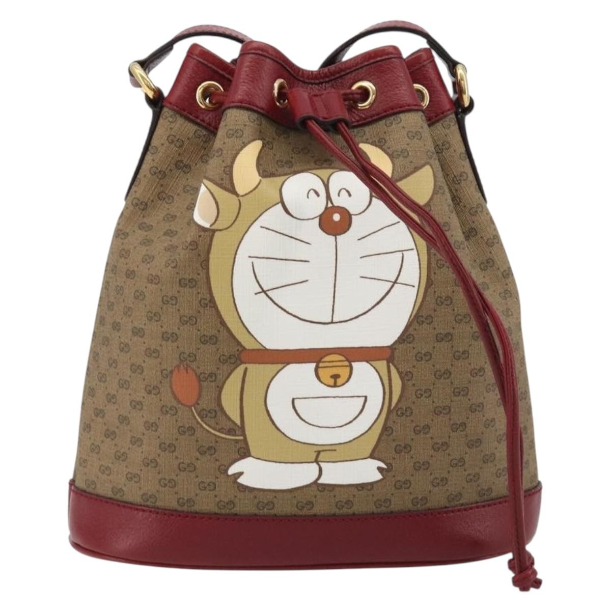 GUCCI Micro GG Doraemon Shoulder Bag PVC Beige Gold Tone 655597 Auth 191721SM