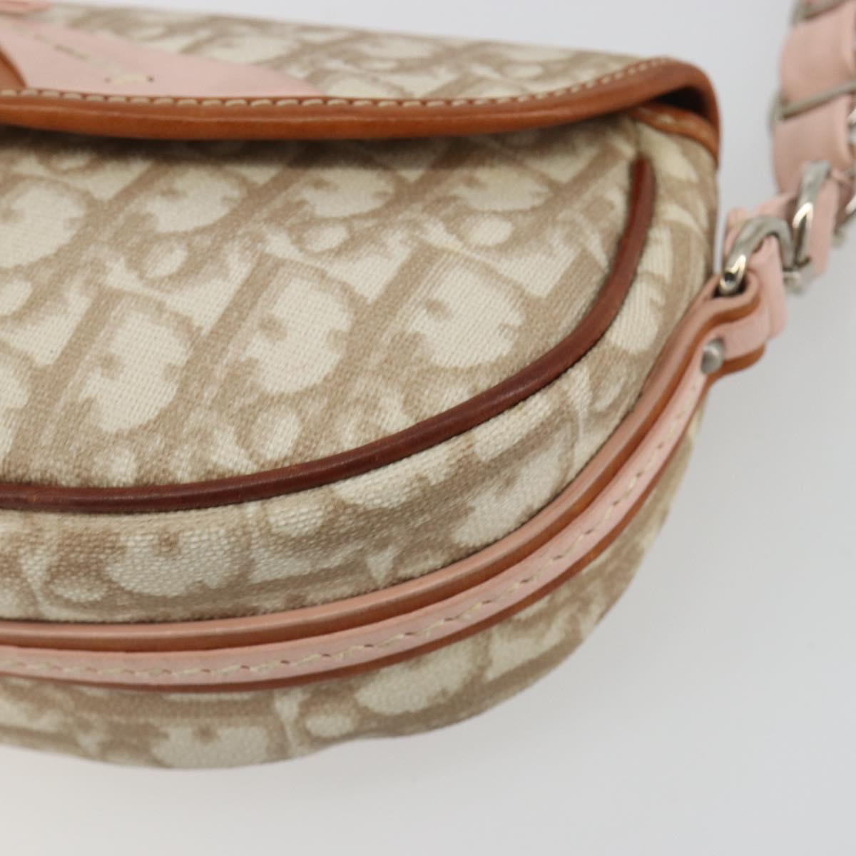 Christian Dior Trotter Romantic Chain Shoulder Bag Beige Silver Auth 191723A