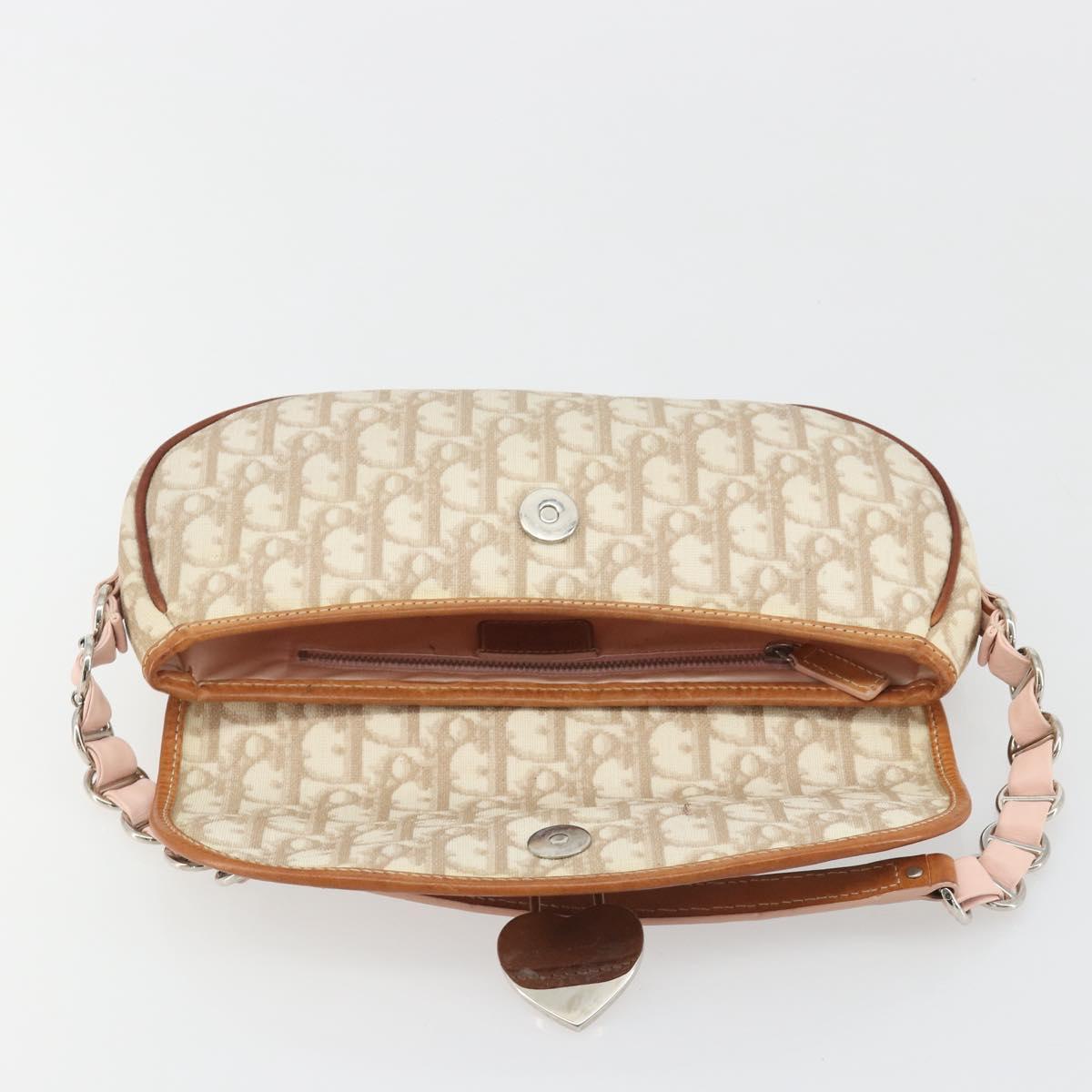 Christian Dior Trotter Romantic Chain Shoulder Bag Beige Silver Auth 191723A