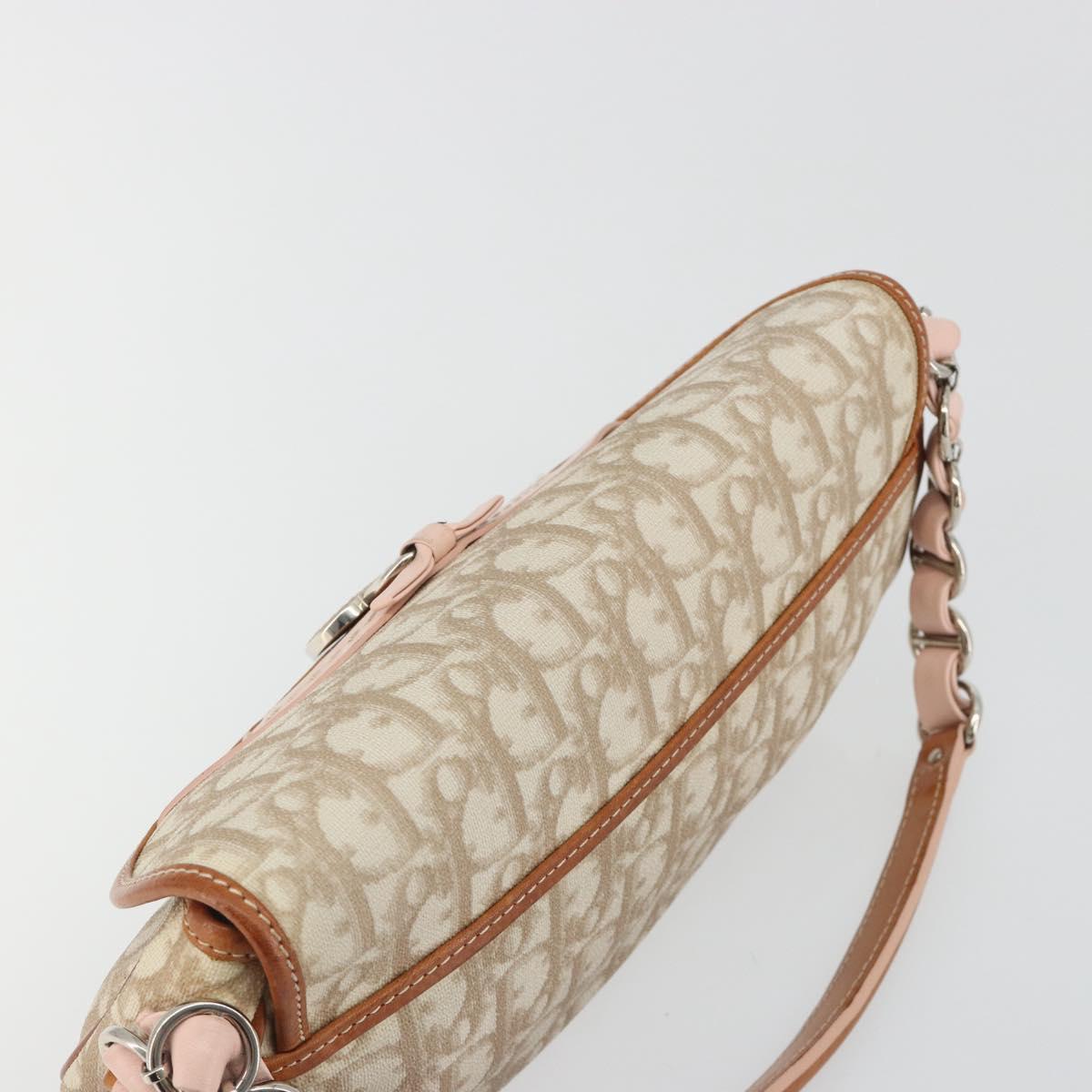 Christian Dior Trotter Romantic Chain Shoulder Bag Beige Silver Auth 191723A