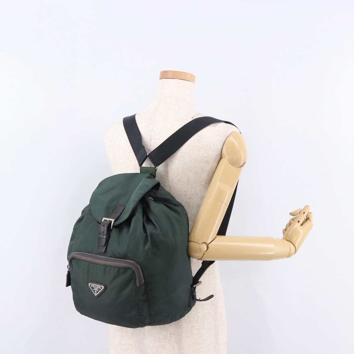 PRADA Backpack Nylon Green Silver Auth 191731A