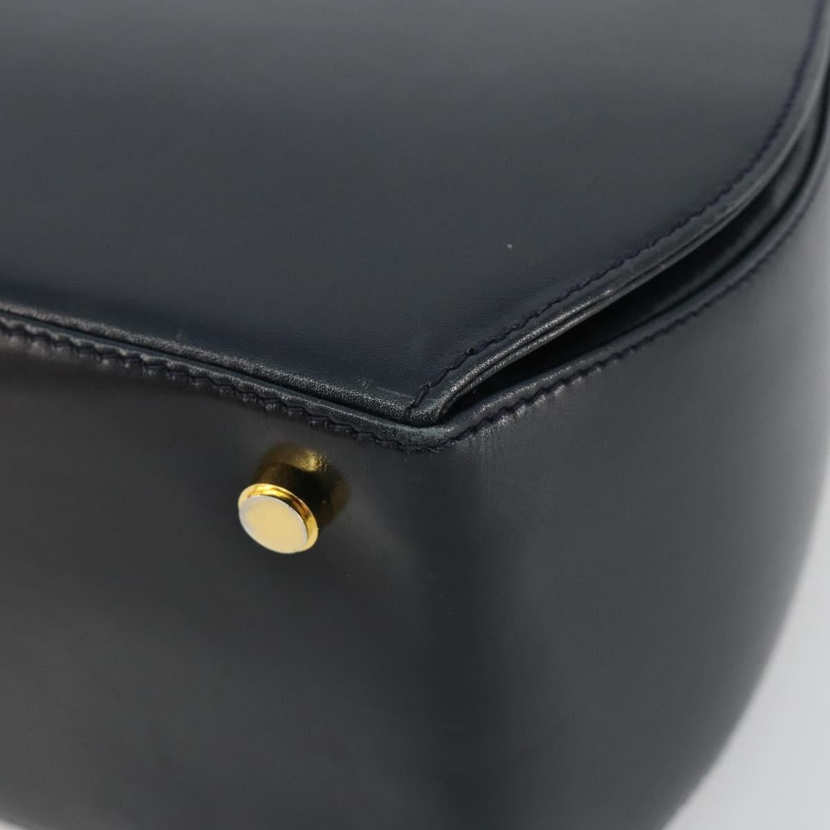 Salvatore Ferragamo Gancini Hand Bag Leather Navy Gold Tone Auth 191733A