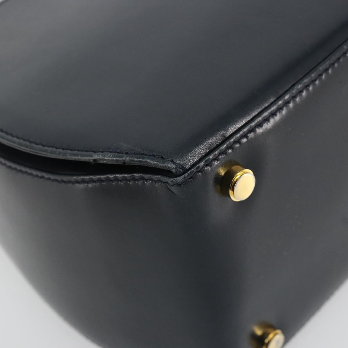 Salvatore Ferragamo Gancini Hand Bag Leather Navy Gold Tone Auth 191733A
