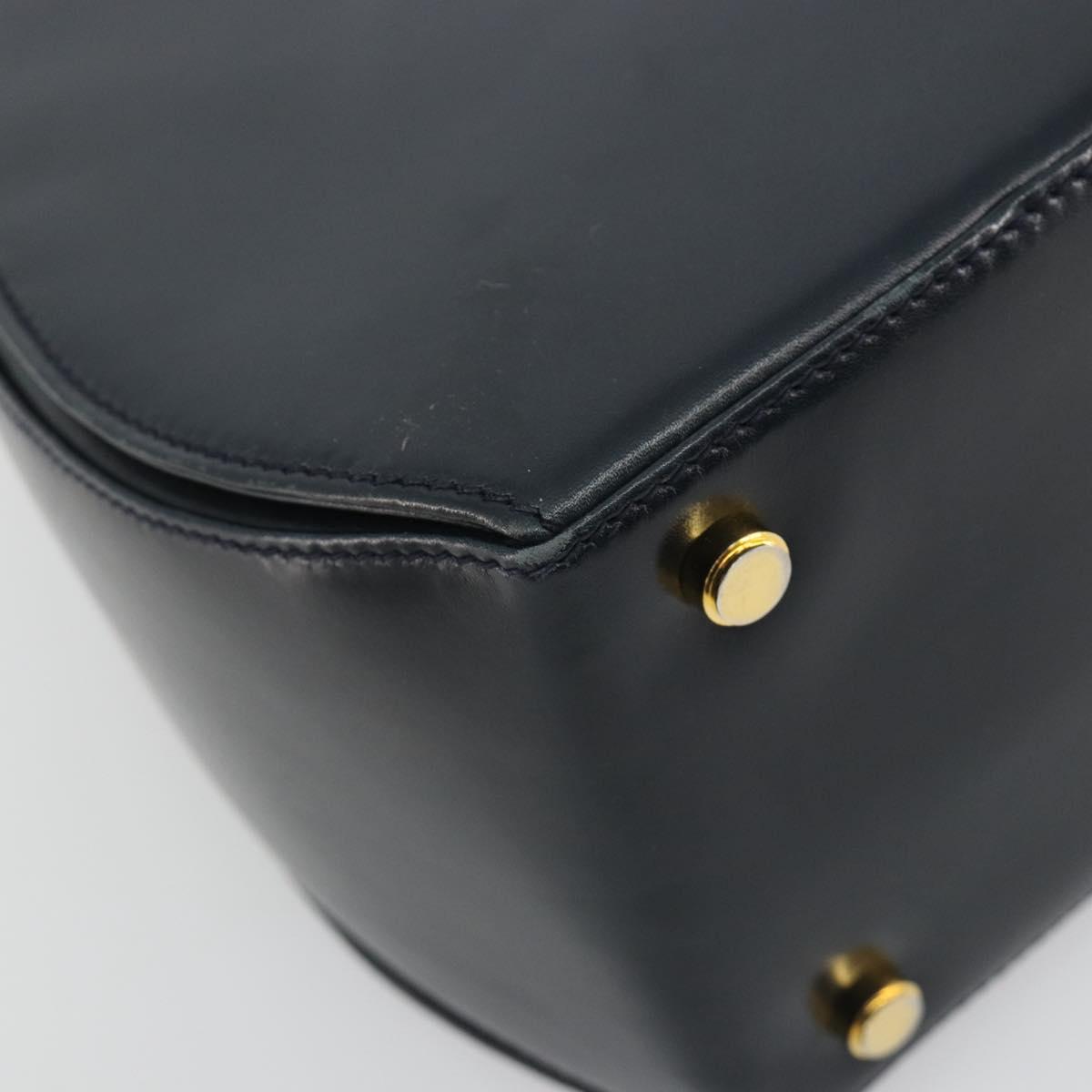 Salvatore Ferragamo Gancini Hand Bag Leather Navy Gold Tone Auth 191733A