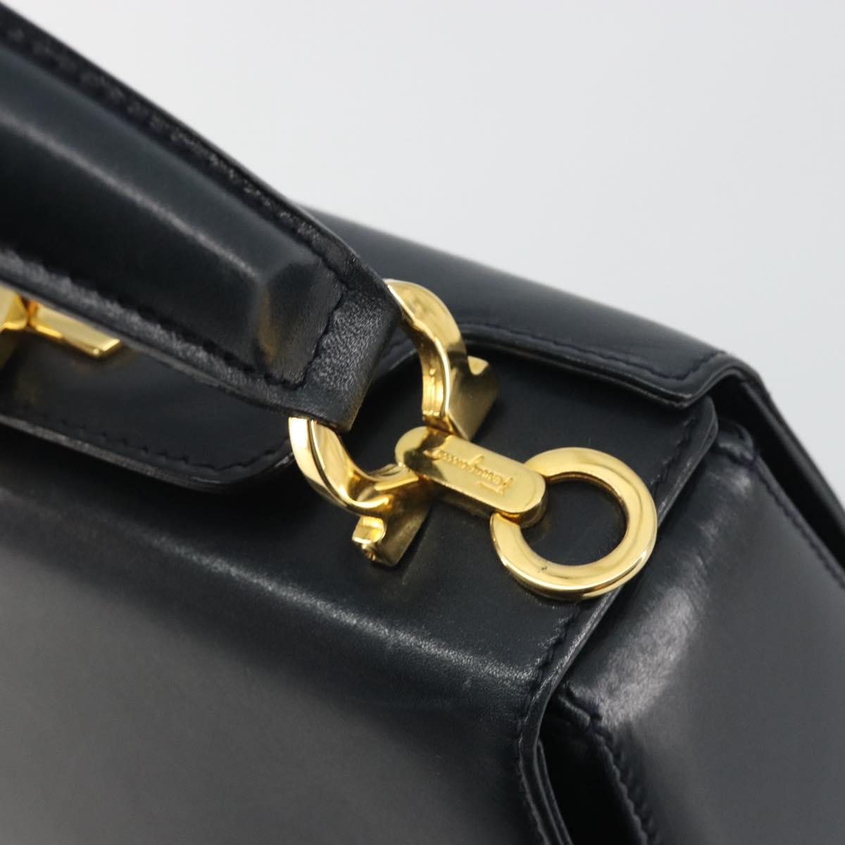 Salvatore Ferragamo Gancini Hand Bag Leather Navy Gold Tone Auth 191733A